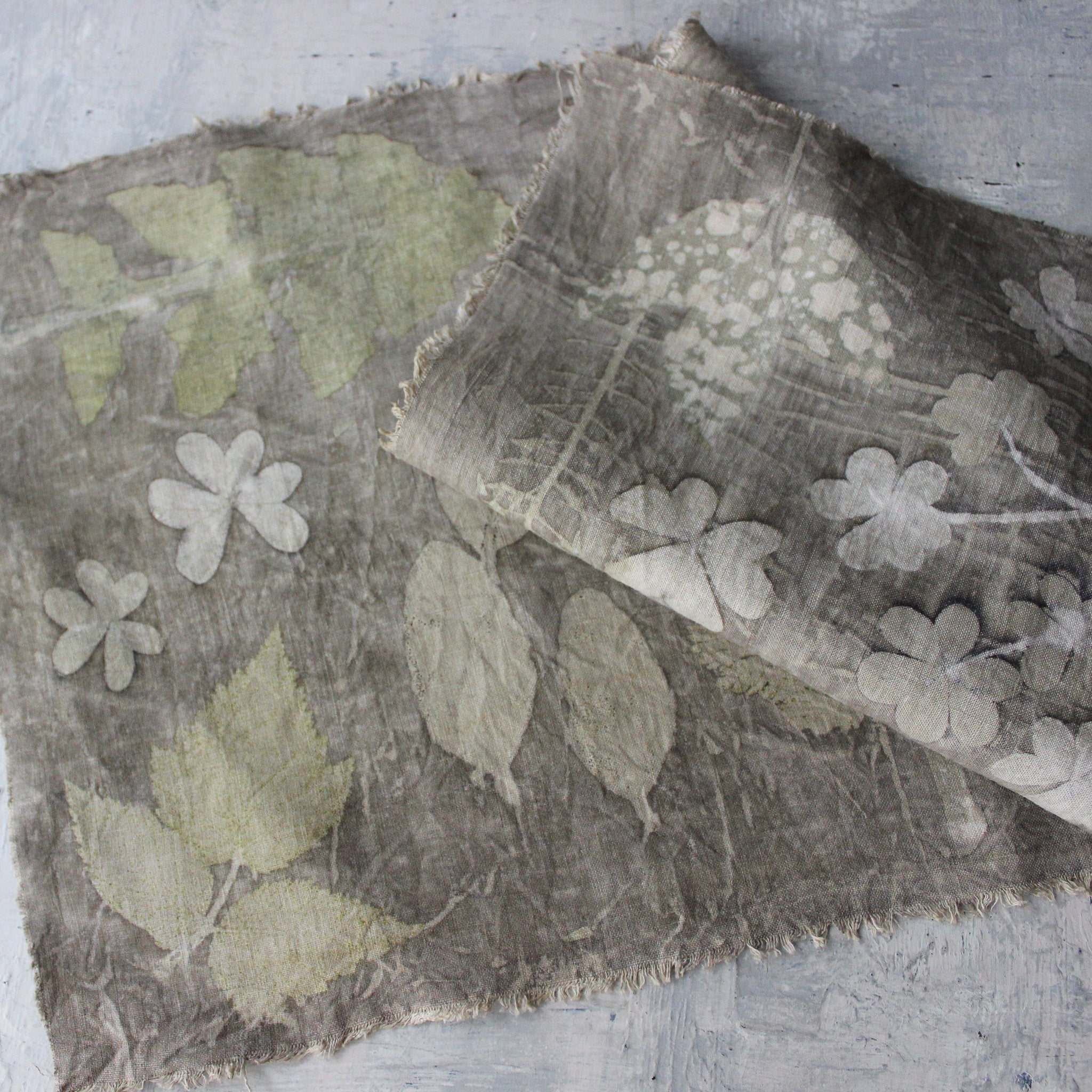 Botanical Eco Print Linen Panel Placemats Wood Sorrel