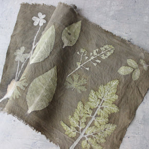 Botanical Eco Print Linen Panel Placemats Wood Sorrel