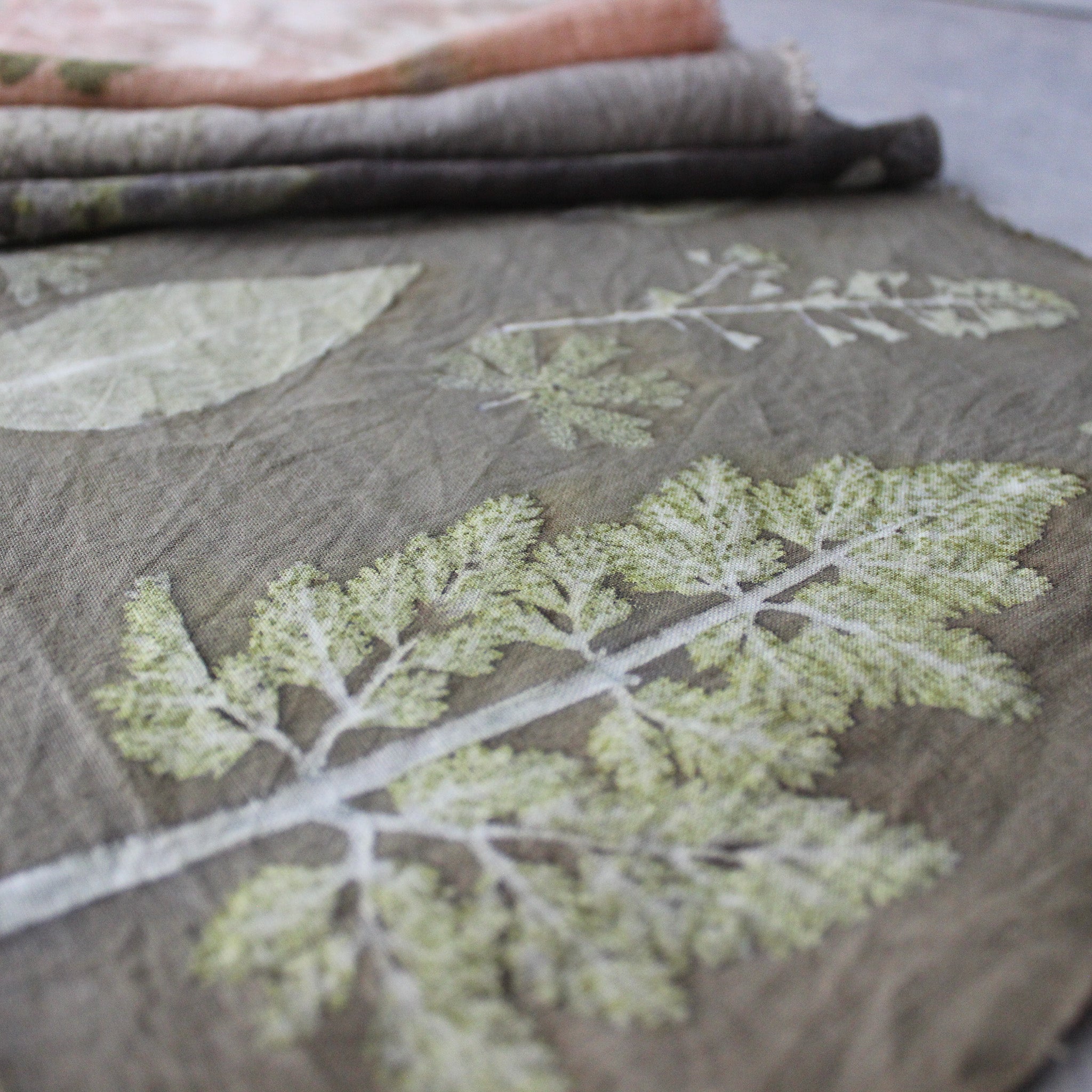 Botanical Eco Print Linen Panel Placemats Wood Sorrel