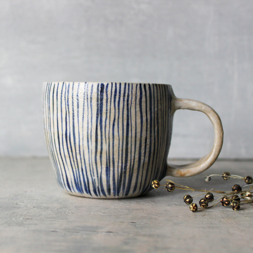 Ceramic Handled Cup : Blue Lines