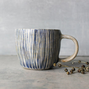 Ceramic Handled Cup : Blue Lines