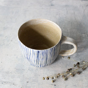 Ceramic Handled Cup : Blue Lines