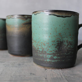 Large Black & Green Handled Mugs