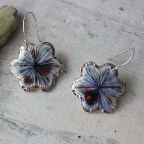 Ceramic Earrings Flower Indigo Star