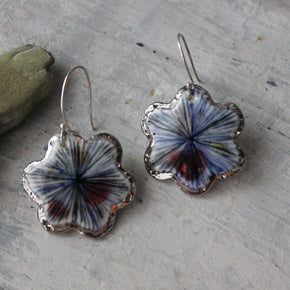 Ceramic Earrings Flower Indigo Star