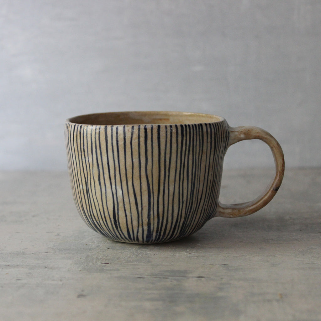 Ceramic Handled Cup : Blue Lines