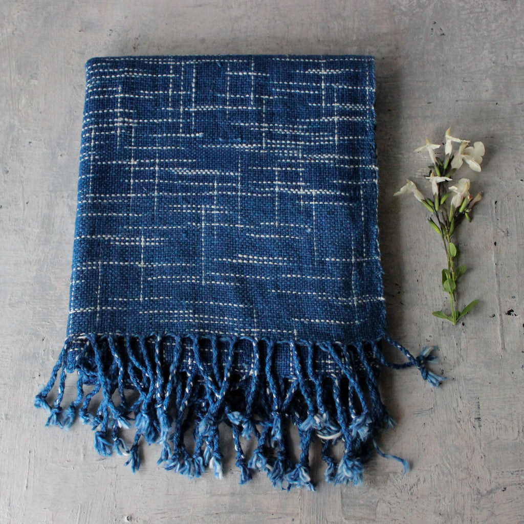 Lao Handwoven Cotton Scarf : Indigo Ikat