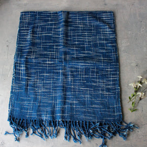 Lao Handwoven Cotton Scarf : Indigo Ikat