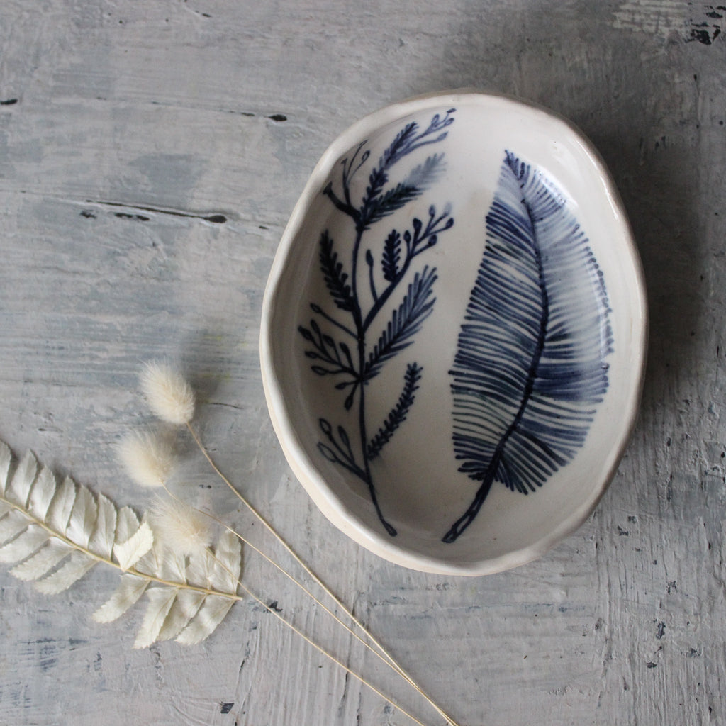 Indigo Feather Twig Dish