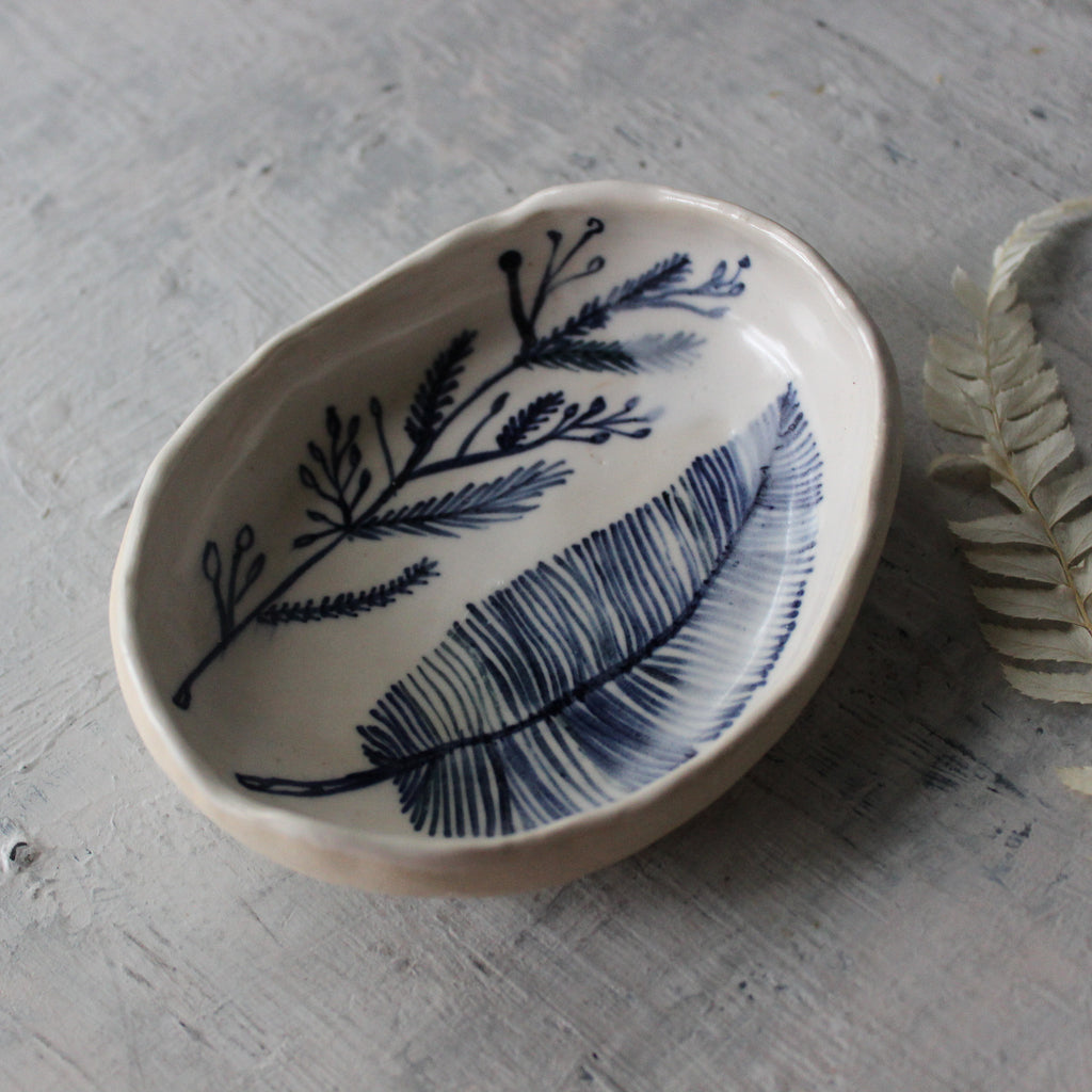 Indigo Feather Twig Dish
