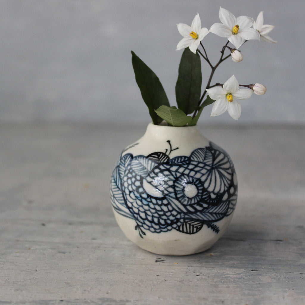 Ceramic Bud Vase Indigo Detail