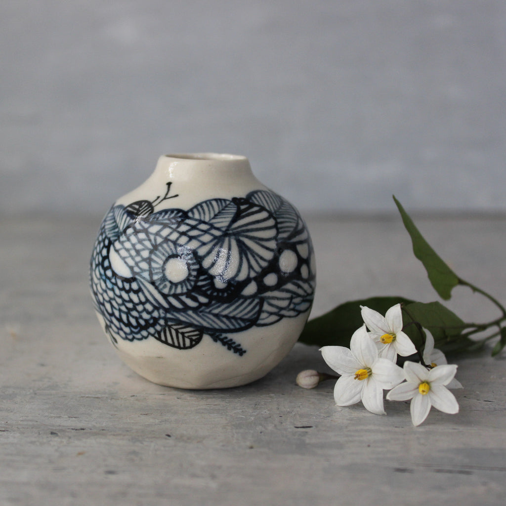 Ceramic Bud Vase Indigo Detail