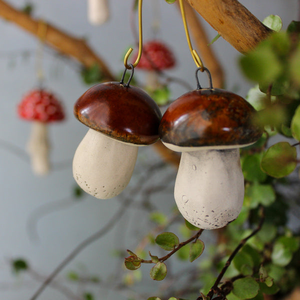 Hanging Ceramic Toadstool Ornaments