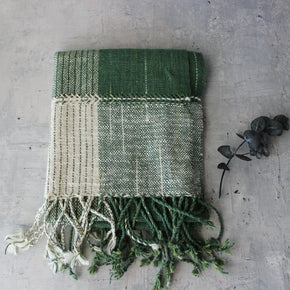 Handwoven Cotton Scarf : Green & Natural Ikat