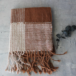 Handwoven Cotton Scarf : Cinnamon & Natural Ikat