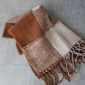 Handwoven Cotton Scarf : Cinnamon & Natural Ikat