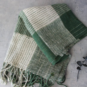 Handwoven Cotton Scarf : Green & Natural Ikat