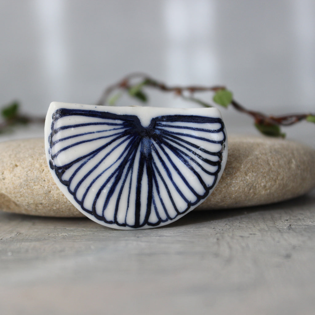Porcelain Brooch Indigo Fan