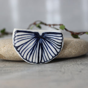 Porcelain Brooch Indigo Fan