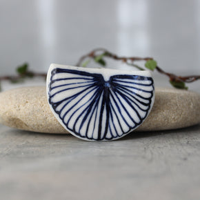 Porcelain Brooch Indigo Fan