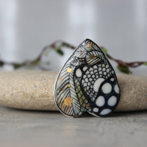 Porcelain Brooch Feather Wing