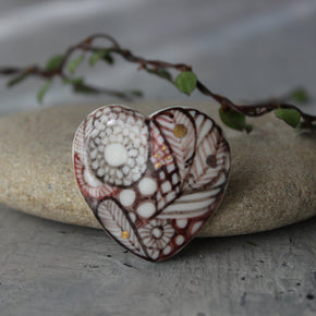 Porcelain Brooch Sepia Heart