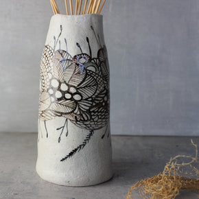Large Sepia Painted Detail Vase