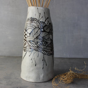 Large Sepia Painted Detail Vase
