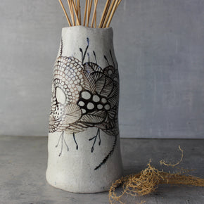 Large Sepia Painted Detail Vase