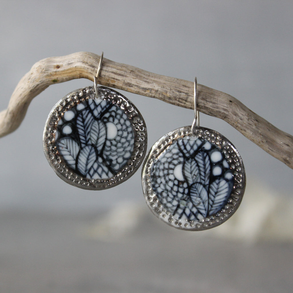 Ceramic Earrings Indigo Silver