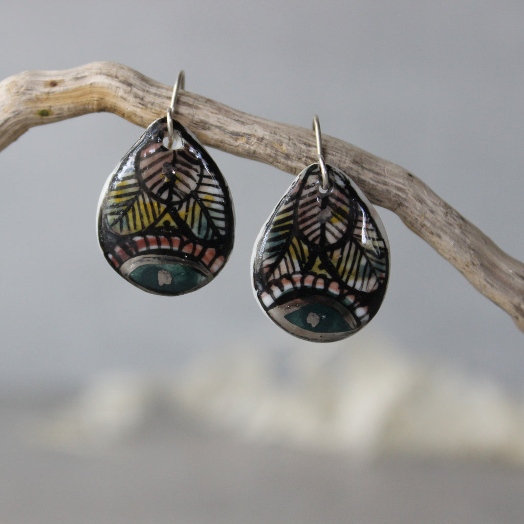 Ceramic Earrings Painted Detail Teardrop