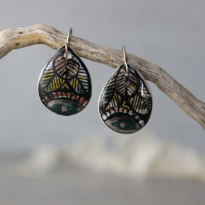 Ceramic Earrings Painted Detail Teardrop