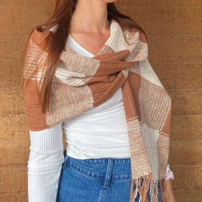 Handwoven Cotton Scarf : Cinnamon & Natural Ikat
