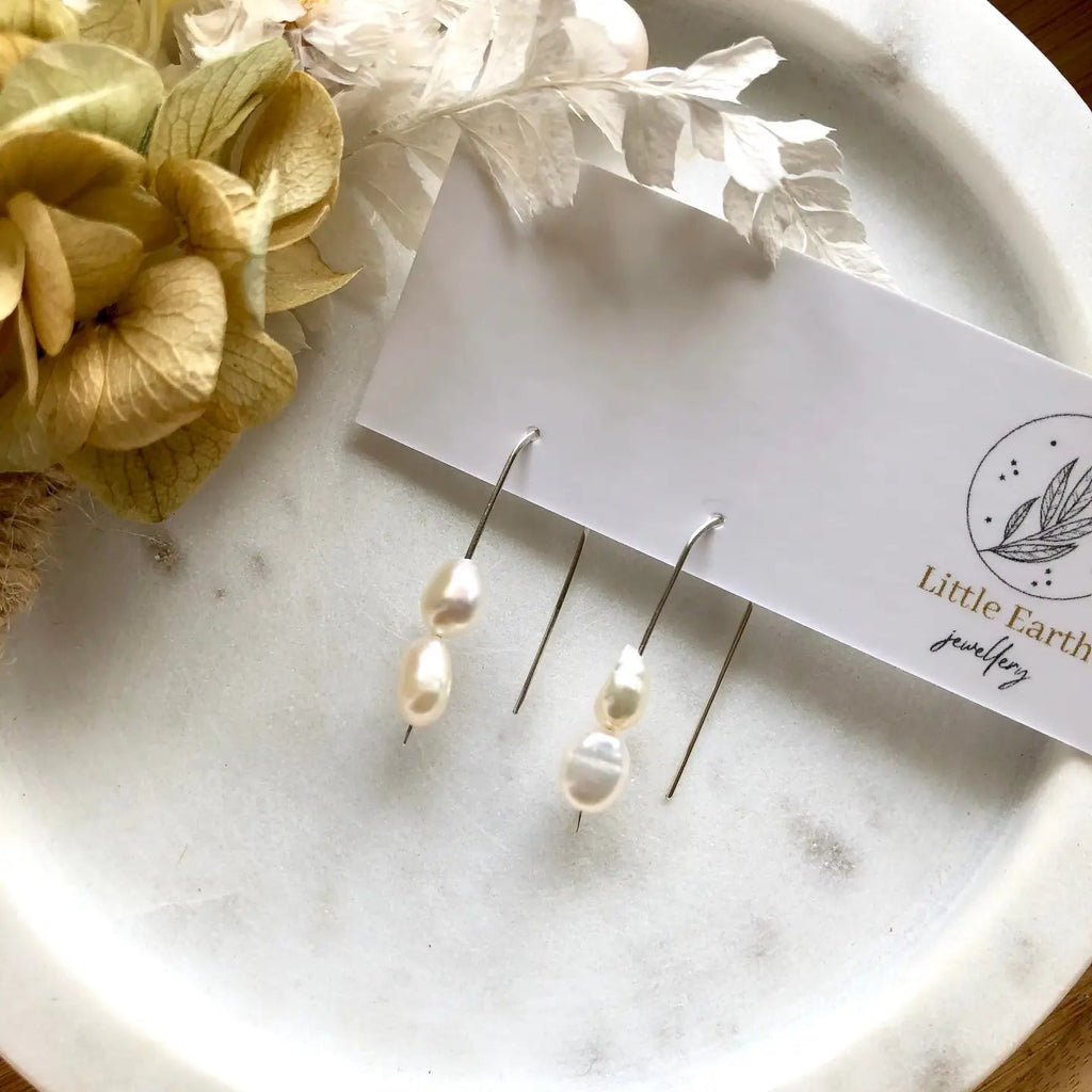 Baroque Pearl Duo Silver Earrings - Tribe Castlemaine