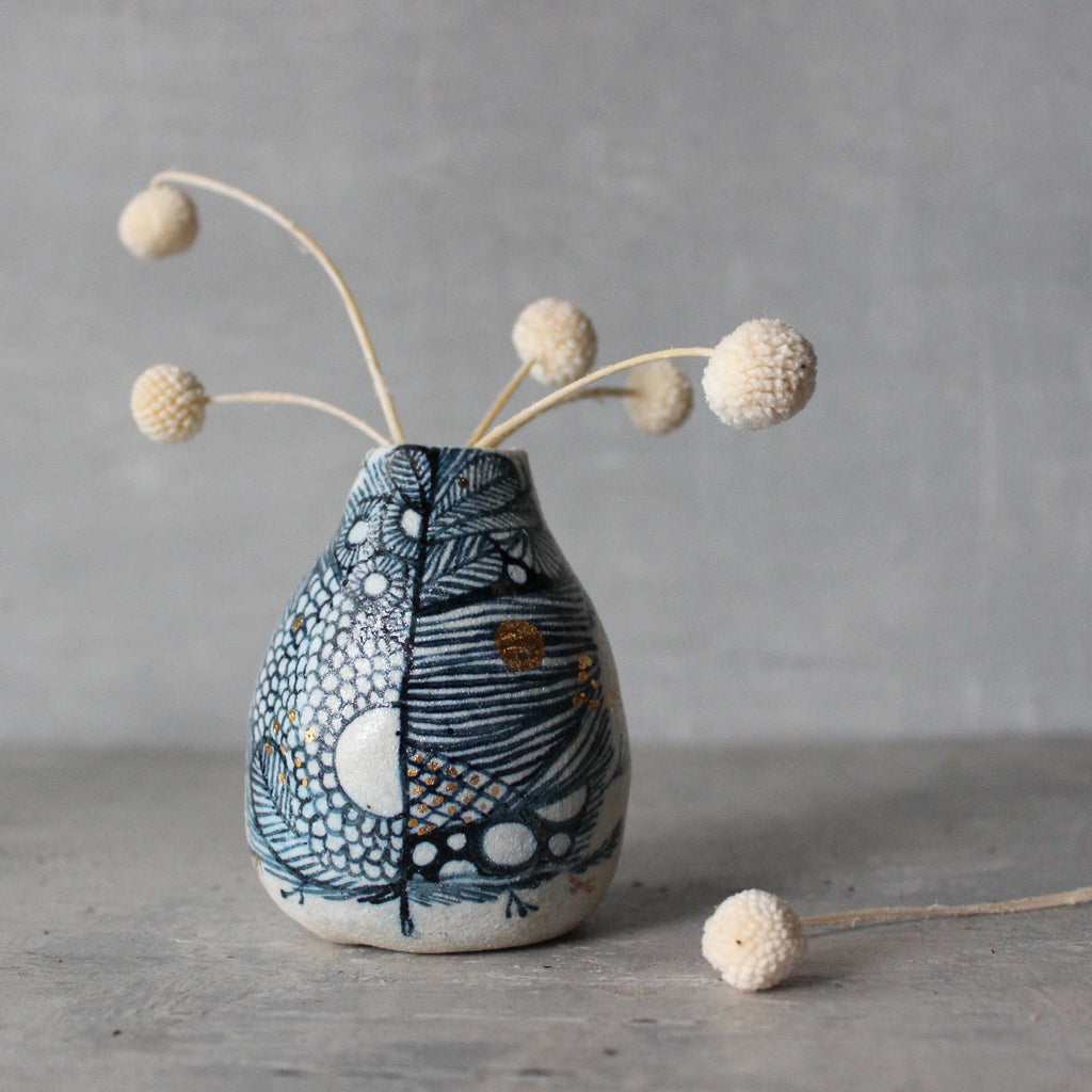 Ceramic Bud Vase Indigo Detail - Tribe Castlemaine