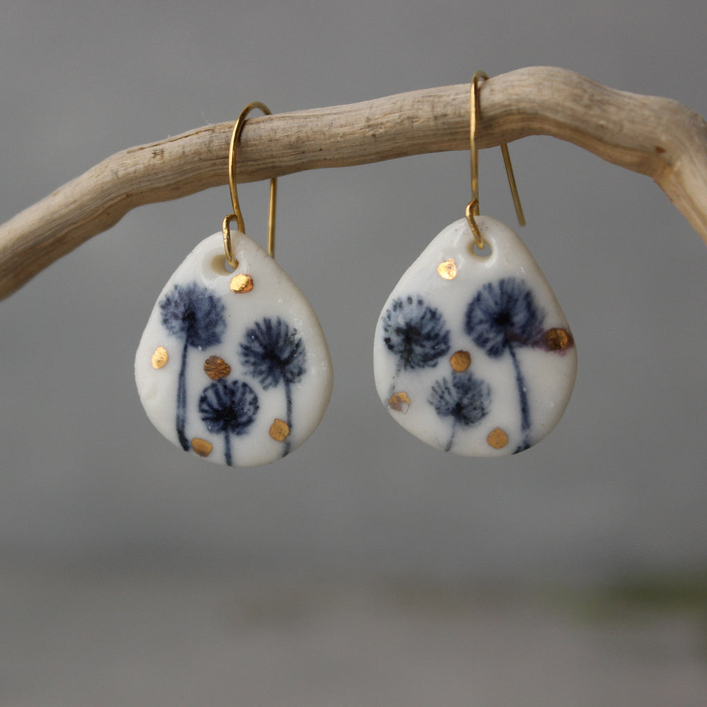 Ceramic Earrings Dandelion Teardrop Gold - Tribe Castlemaine