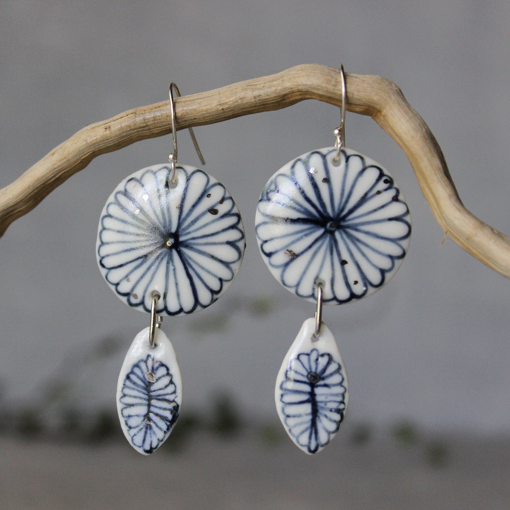 Ceramic Earrings Indigo Double #2 - Tribe Castlemaine