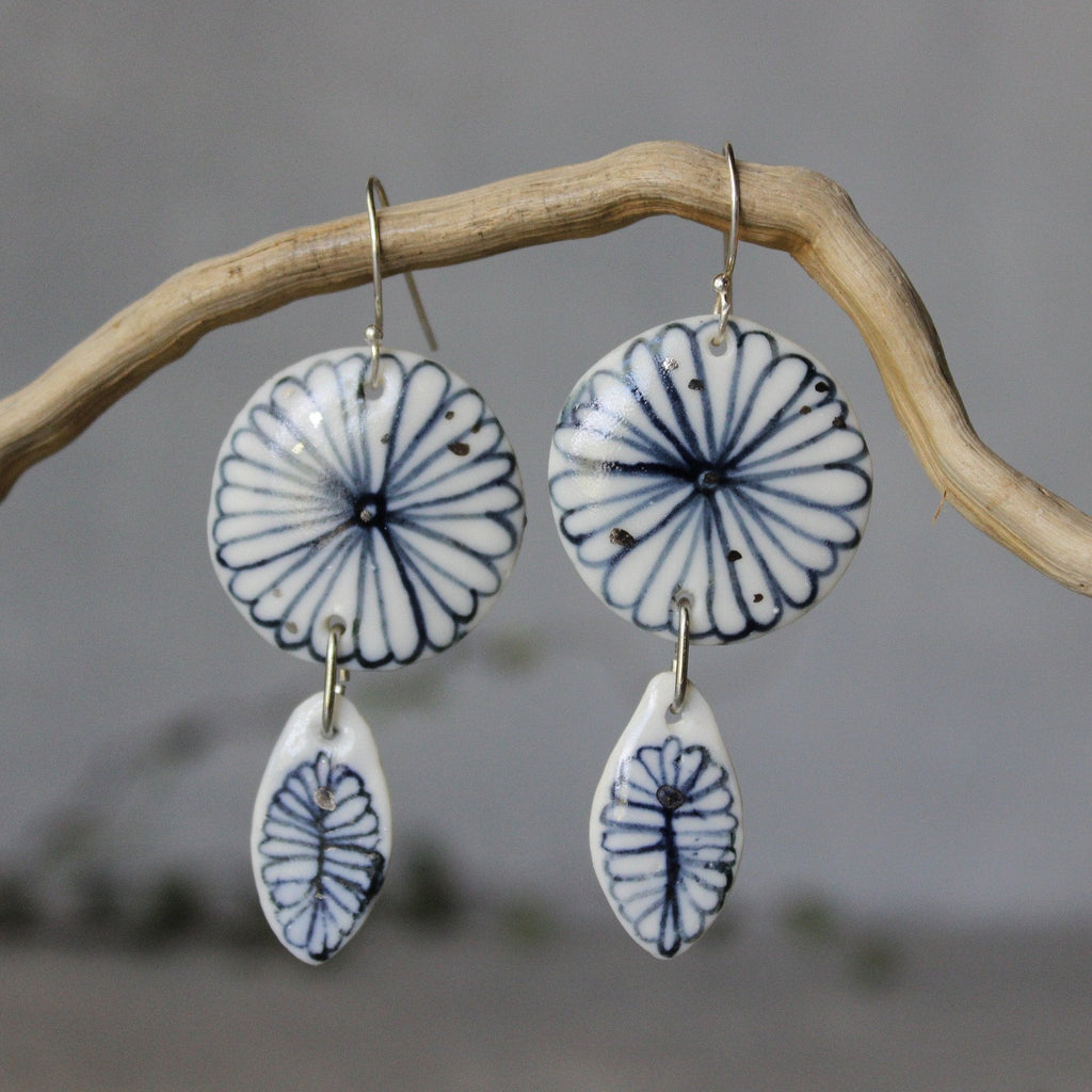 Ceramic Earrings Indigo Double #2 - Tribe Castlemaine