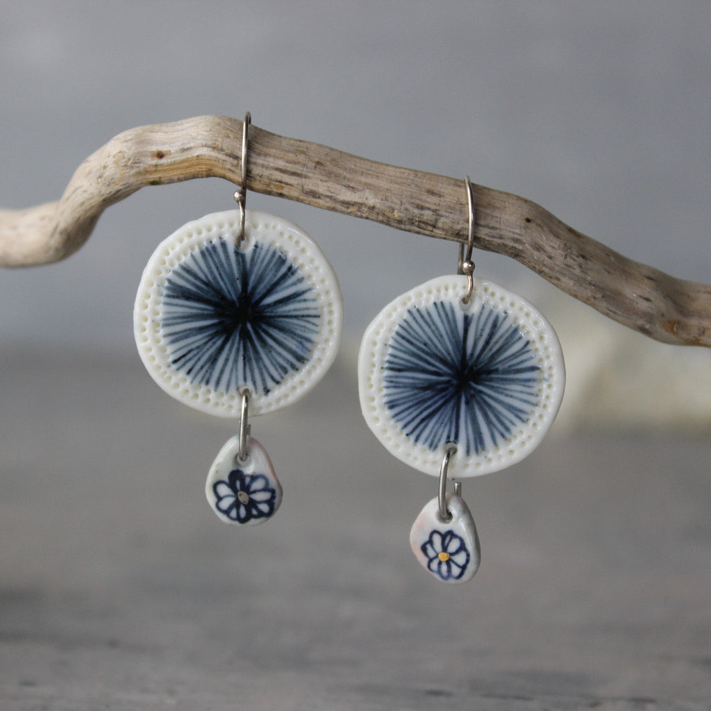 Ceramic Earrings Indigo Double #3 - Tribe Castlemaine