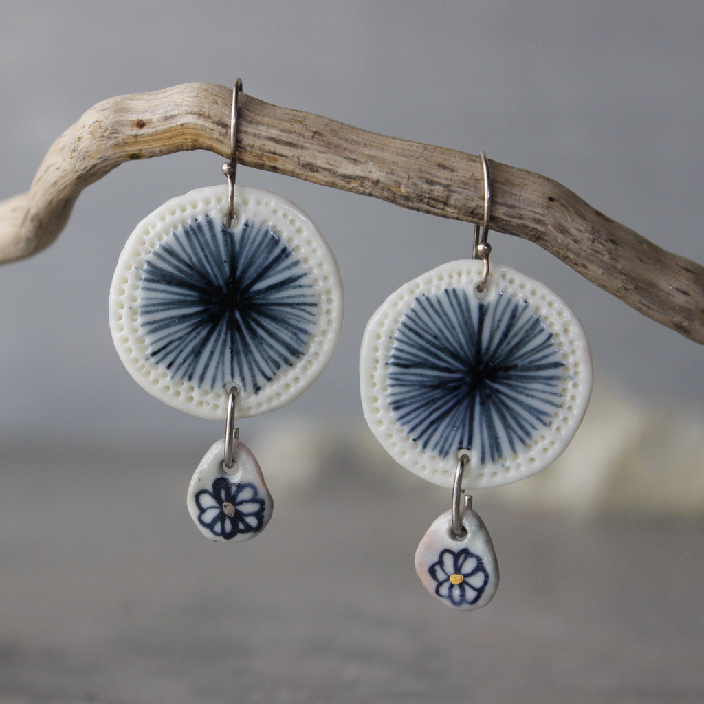 Ceramic Earrings Indigo Double #3 - Tribe Castlemaine