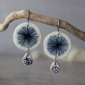 Ceramic Earrings Indigo Double #3 - Tribe Castlemaine