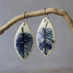 Ceramic Earrings Indigo Feather 2 - Tribe Castlemaine