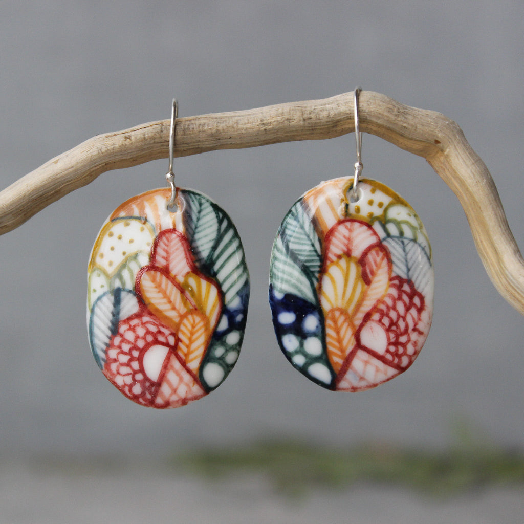 Ceramic Earrings Painted Detail 10 - Tribe Castlemaine