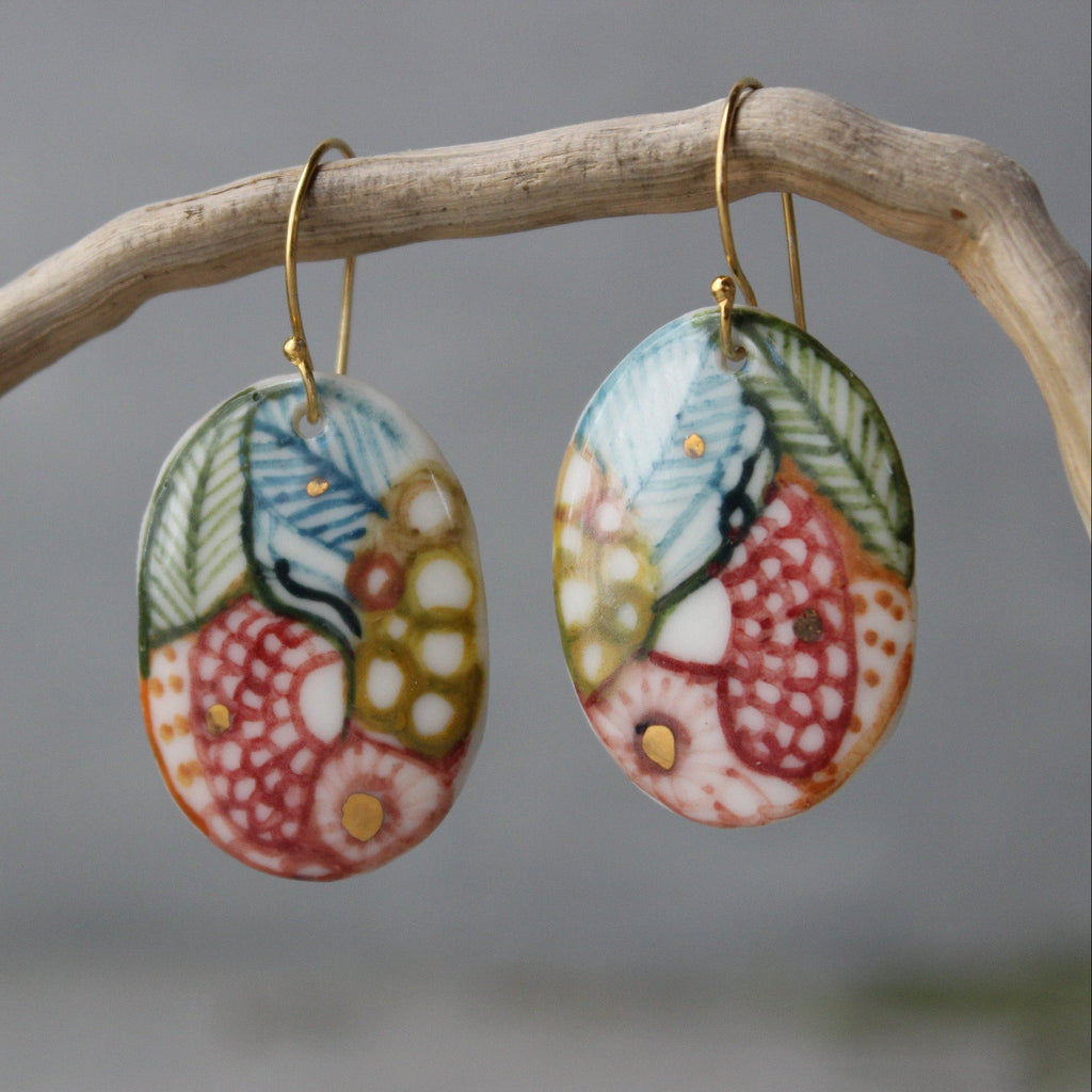 Ceramic Earrings Painted Detail 11 - Tribe Castlemaine