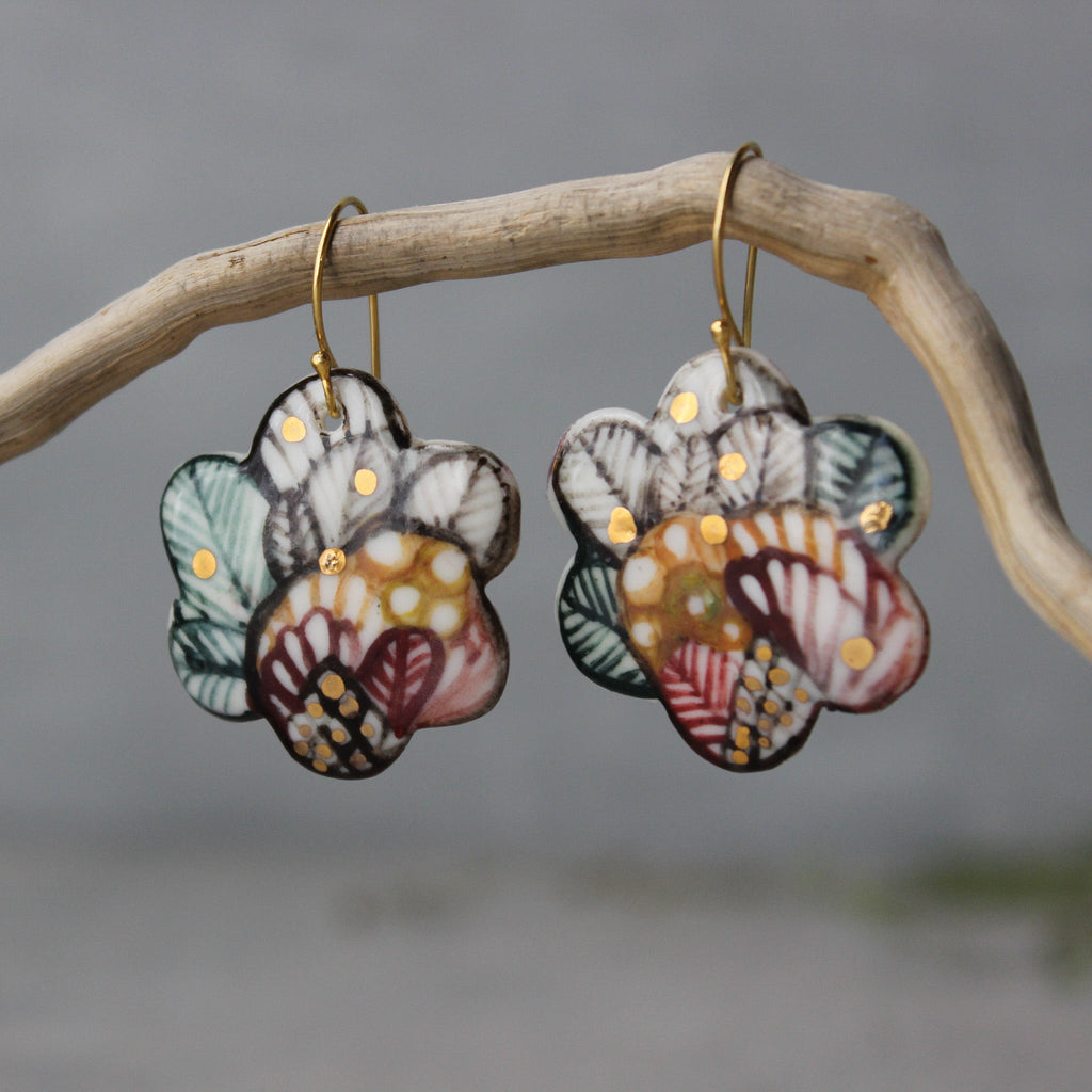 Ceramic Earrings Painted Detail 12 - Tribe Castlemaine