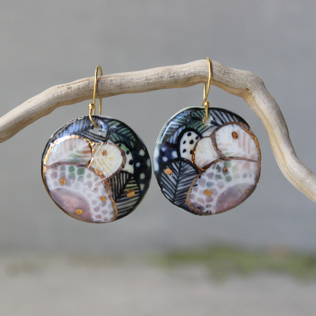 Ceramic Earrings Painted Detail 3 - Tribe Castlemaine