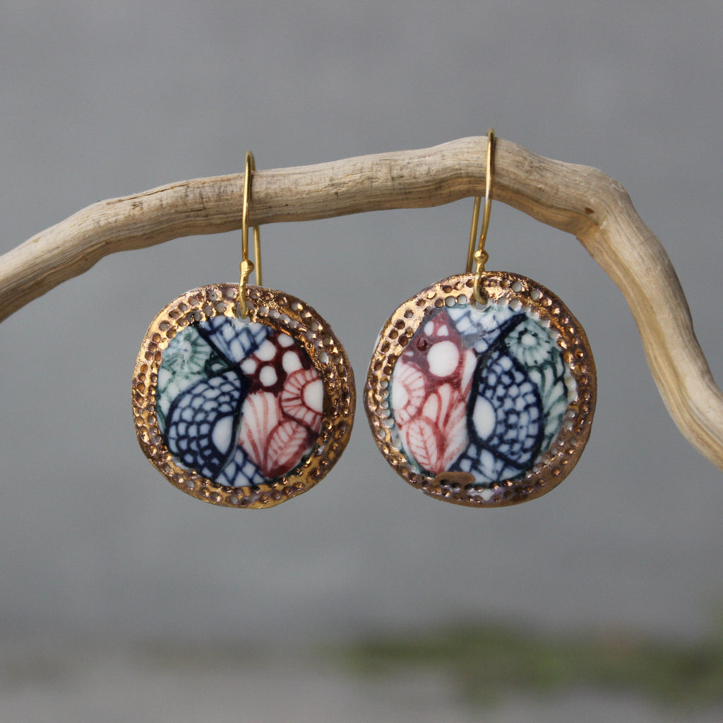 Ceramic Earrings Painted Detail 7 - Tribe Castlemaine