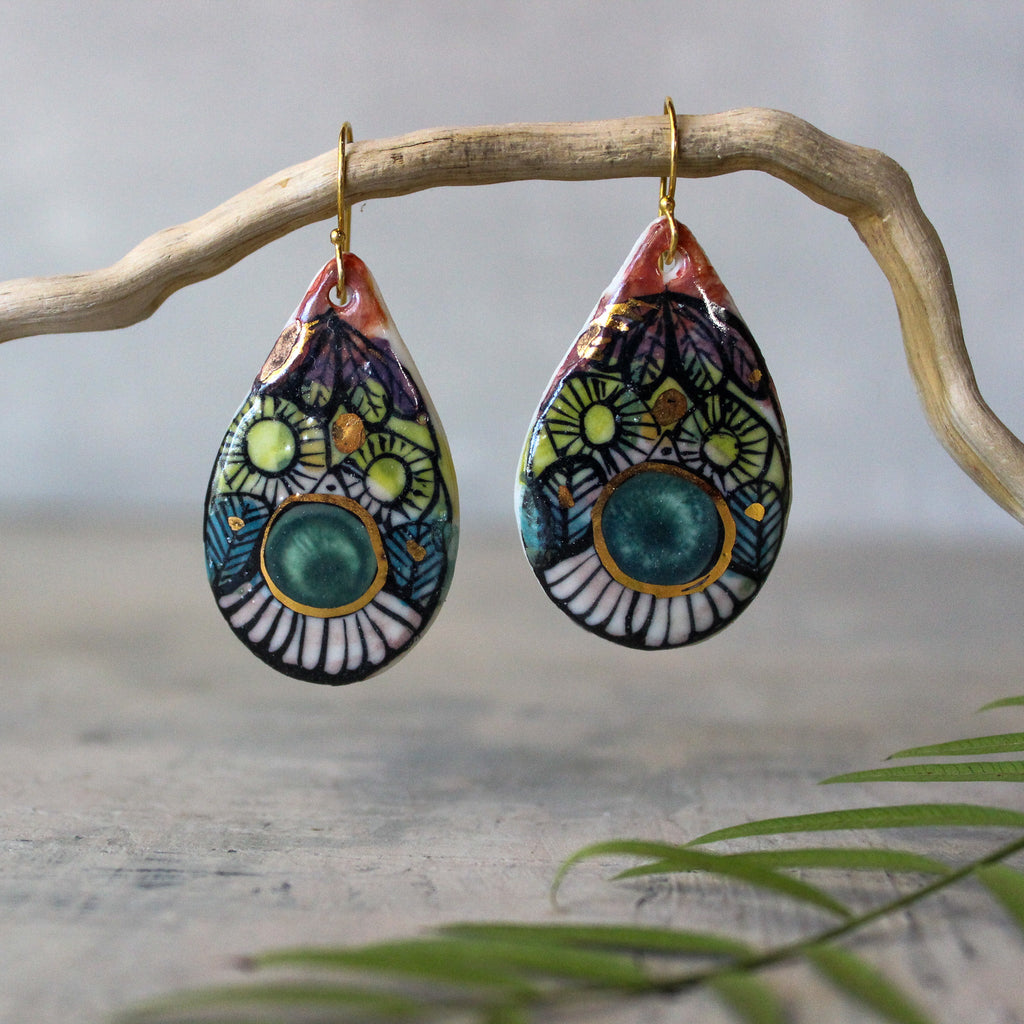 Ceramic Earrings Painted Detail #8 - Tribe Castlemaine