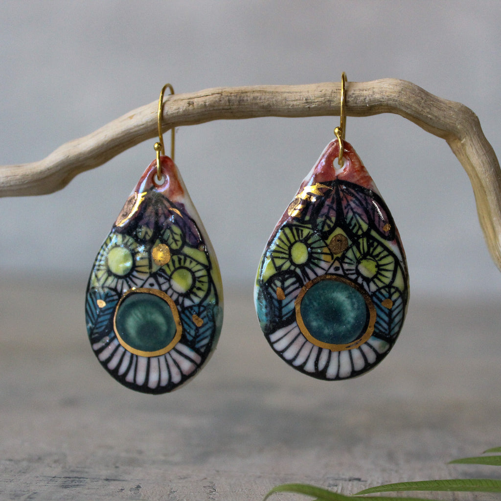 Ceramic Earrings Painted Detail #8 - Tribe Castlemaine
