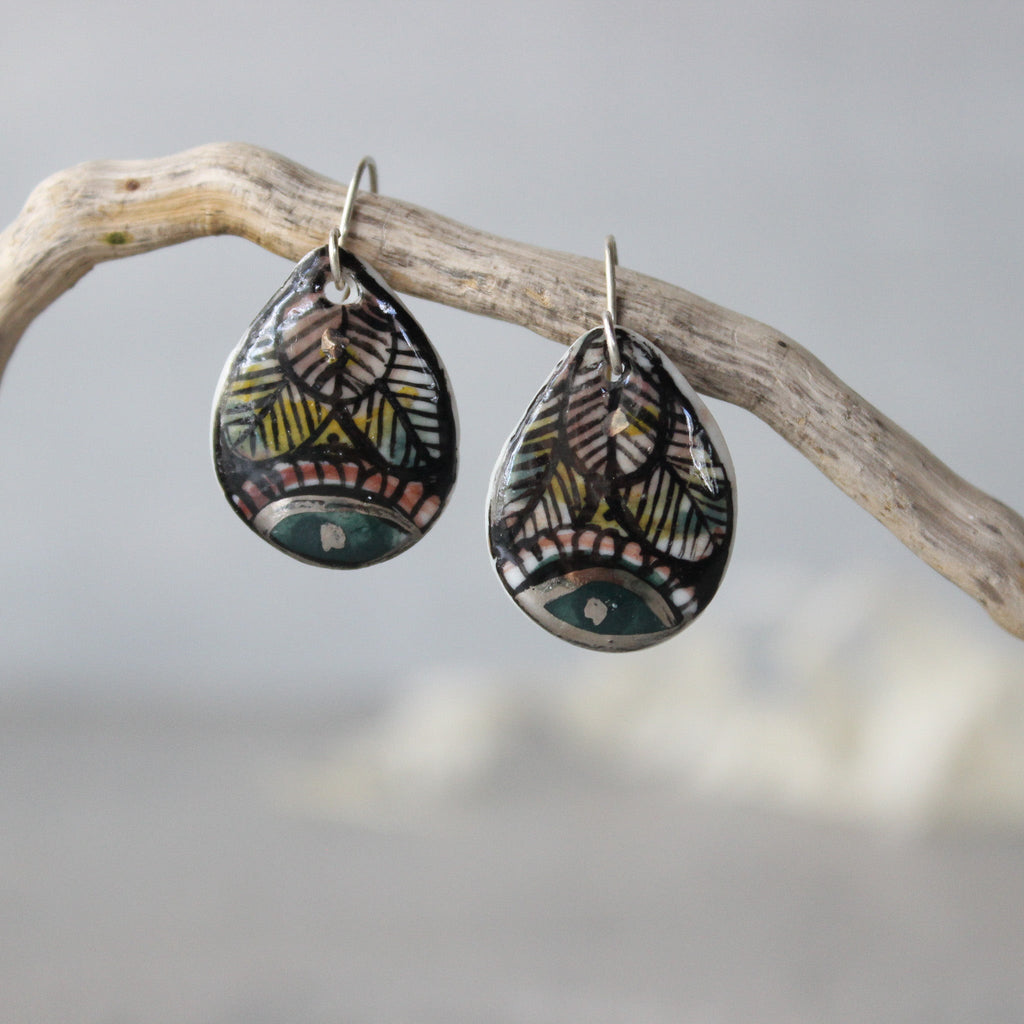 Ceramic Earrings Painted Detail Teardrop - Tribe Castlemaine